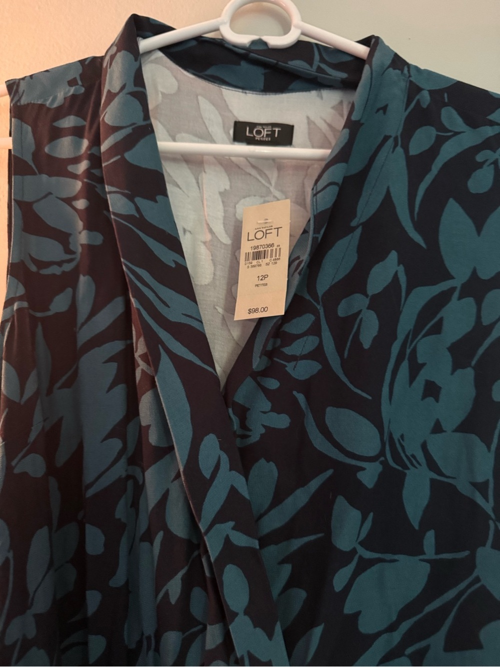 LOFT Teal Floral Faux-Wrap Dress on Black